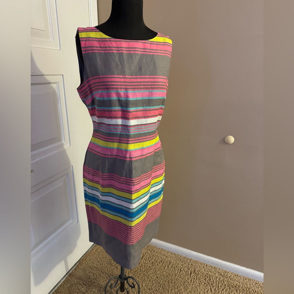Tahari by Arthur S. Levine Striped Linen Blend Shift Dress, multicolor, size 8